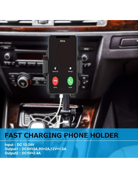 Soporte para Teléfono de Coche WOLEYI con Carga Rápida USB Dual