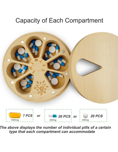 Organizador Semanal de Pastillas de Madera CHIEMOT 7 Días