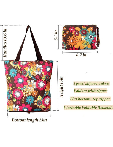 Bolsas de Compras Reutilizables Konish 2 Piezas Floral 40.6x39.1 cm