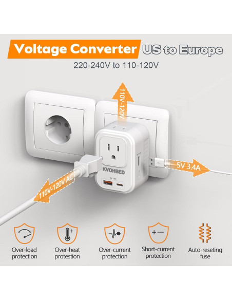 Convertidor de Voltaje KVOHBED 220V a 110V con USB