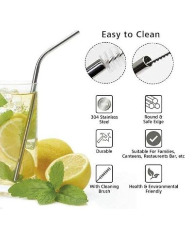 Pajitas de Acero Inoxidable K.T.S - 4 Rectas y 4 Dobles