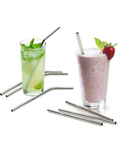 Pajitas de Acero Inoxidable K.T.S - 4 Rectas y 4 Dobles