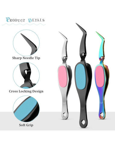 Pinzas de Precisión Curvadas Honoson 3 Piezas Acero Inoxidable