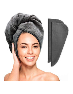 Toalla Turbante Scala Microfibra Secado Rápido 2 Piezas Gris