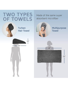 Toalla Turbante Scala Microfibra Secado Rápido 2 Piezas Gris 2