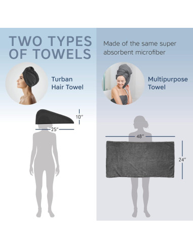 Toalla Turbante Scala Microfibra Secado Rápido 2 Piezas Gris