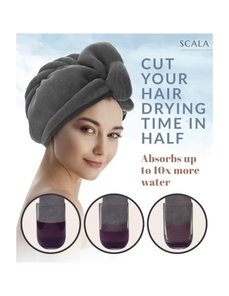 Toalla Turbante Scala Microfibra Secado Rápido 2 Piezas Gris