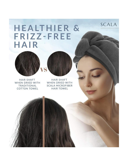 Toalla Turbante Scala Microfibra Secado Rápido 2 Piezas Gris