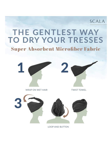Toalla Turbante Scala Microfibra Secado Rápido 2 Piezas Gris
