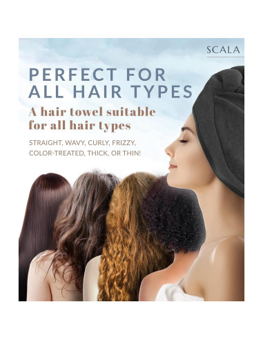 Toalla Turbante Scala Microfibra Secado Rápido 2 Piezas Gris