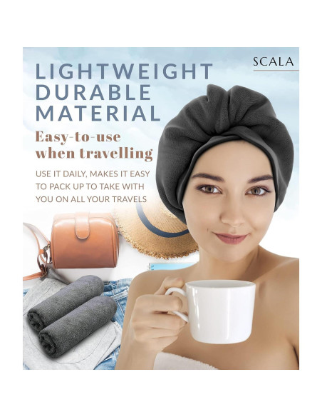 Toalla Turbante Scala Microfibra Secado Rápido 2 Piezas Gris