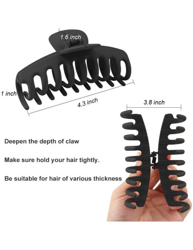 Clips de Garra Grandes Negros WHAVEL - 6 Piezas para Cabello