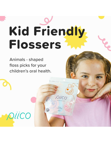 Hilo Dental Sin Sabor Piico para Niños - 80 Unidades Zoo