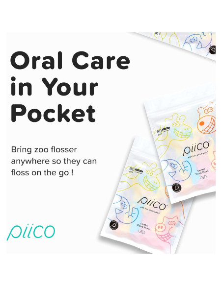 Hilo Dental Sin Sabor Piico para Niños - 80 Unidades Zoo