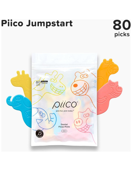 Hilo Dental Sin Sabor Piico para Niños - 80 Unidades Zoo