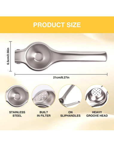 Exprimidor de Limón LOGJAM 3 Pcs Acero Inoxidable y Manual