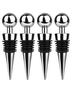 4 Tapones de Vino AUGHOA Acero Inoxidable y Silicona