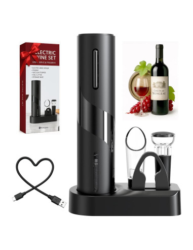 Abridor de Vino Eléctrico Aieeop 5 en 1 Recargable Negro