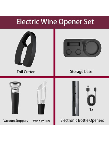Abridor de Vino Eléctrico Aieeop 5 en 1 Recargable Negro