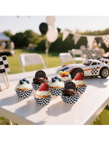 200 Forros de Cupcake Hmxpls Rayas Blancas y Negras 17.5cm