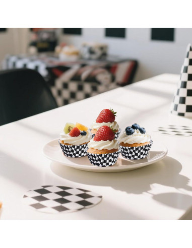 200 Forros de Cupcake Hmxpls Rayas Blancas y Negras 17.5cm