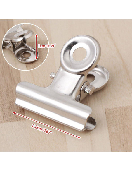 10 Clips de Agarre Bulldog Acero Inoxidable Tebatu 2.2cm