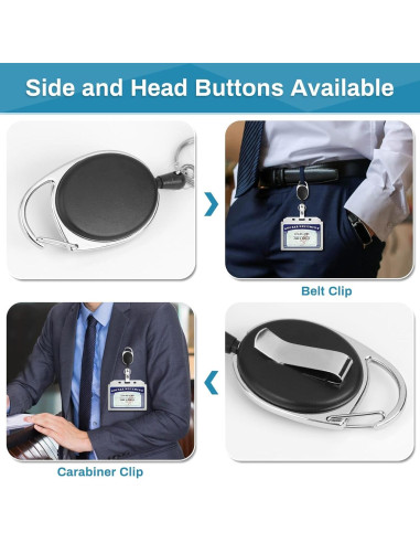 60 Portatarjetas Retráctiles Selizo con Clip Carabiner Negro