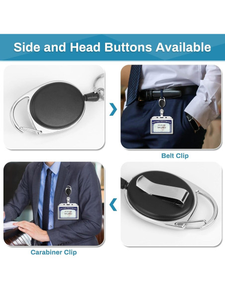 60 Portatarjetas Retráctiles Selizo con Clip Carabiner Negro