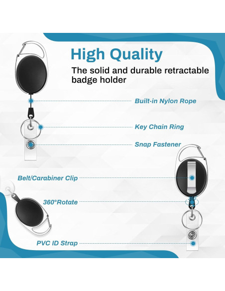 60 Portatarjetas Retráctiles Selizo con Clip Carabiner Negro