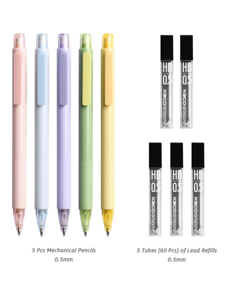 Juego de Lápices Mecánicos Kaco 0.5 mm Pastel 5 Piezas
