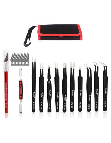 Juego de Pinzas de Precisión Kaisi 12 Pcs Antiestáticas