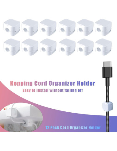 Organizador de Cables MCOTOP 12 PCS Adhesivo Blanco 0.68 cm