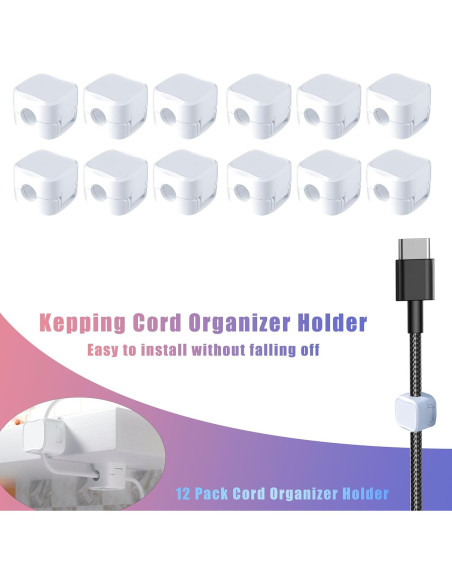 Organizador de Cables MCOTOP 12 PCS Adhesivo Blanco 0.68 cm