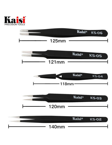 Juego de Pinzas de Precisión Kaisi 12 Pcs Antiestáticas