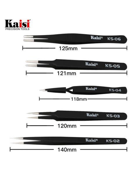 Juego de Pinzas de Precisión Kaisi 12 Pcs Antiestáticas