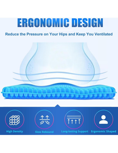 Cojín de Gel Premium Helishy para Silla - Alivio Espalda y Coccix