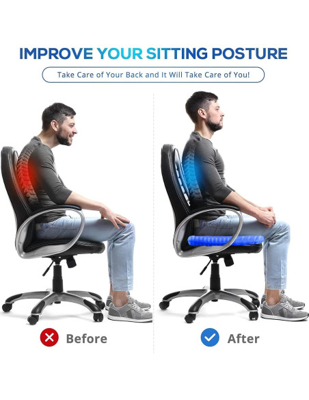 Cojín de Gel Premium Helishy para Silla - Alivio Espalda y Coccix
