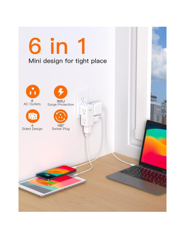 Extensor de Enchufe BESHON 6 AC con Protector 900J Giratorio