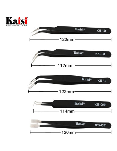 Juego de Pinzas de Precisión Kaisi 12 Pcs Antiestáticas