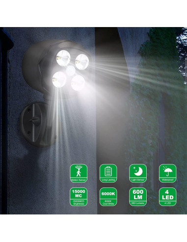 Luz de Sensor de Movimiento Yuyotrre 12W 600 Lúmenes Exterior