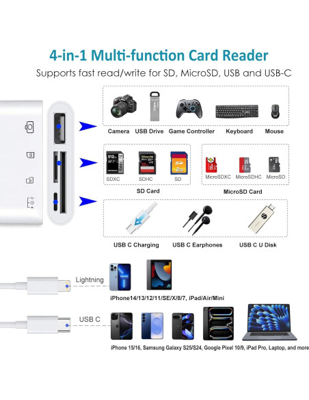 Lector de Tarjetas SD USB-C y Lightning Ceotsak 4 en 1