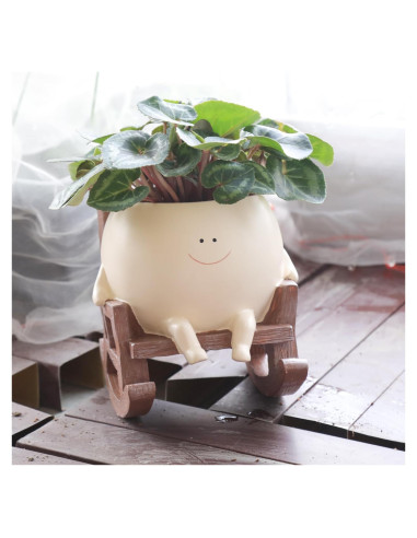 Maceta Silla Mecedora Camotank Pequeña Resina Beige