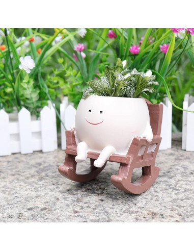 Maceta Silla Mecedora Camotank Pequeña Resina Beige