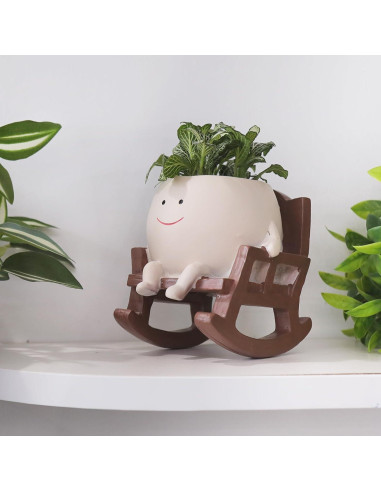 Maceta Silla Mecedora Camotank Pequeña Resina Beige