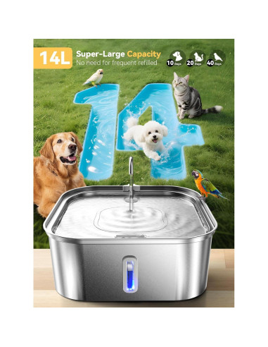 Fuente de Agua para Perros MAILOFY 14L Acero Inoxidable