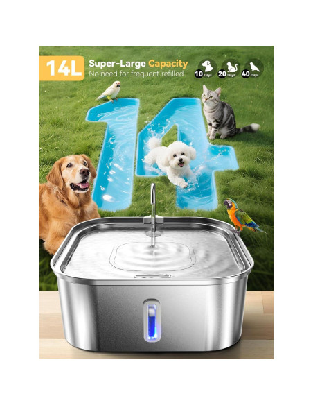 Fuente de Agua para Perros MAILOFY 14L Acero Inoxidable