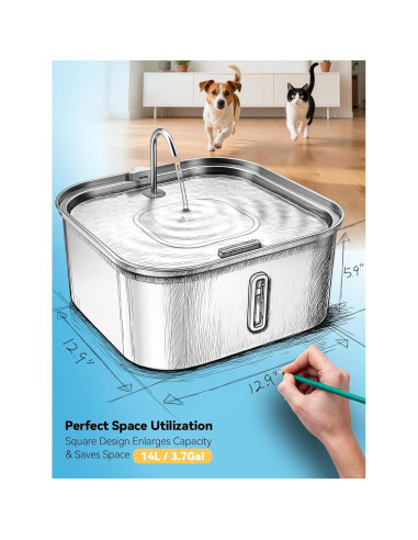 Fuente de Agua para Perros MAILOFY 14L Acero Inoxidable