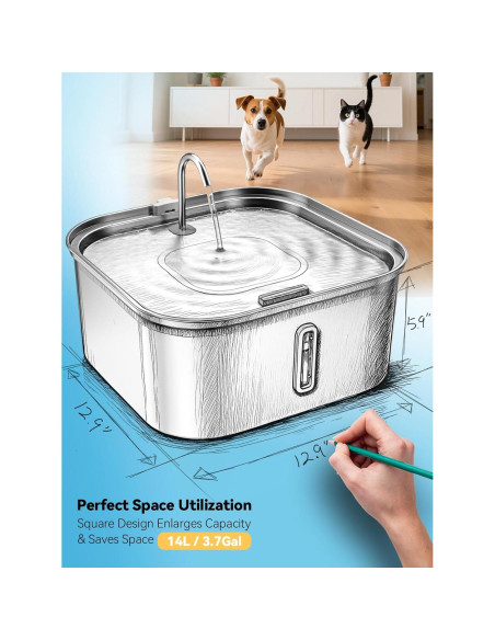 Fuente de Agua para Perros MAILOFY 14L Acero Inoxidable