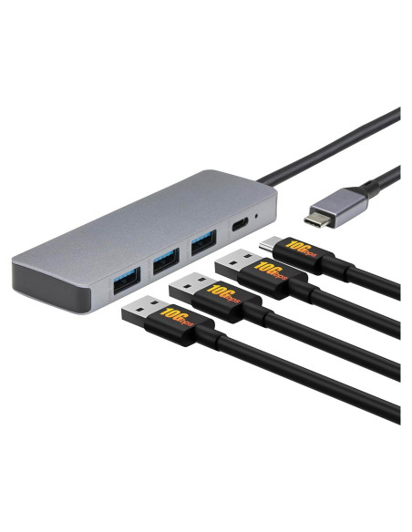 Hub Dock USB 3.2 Amazon Basics, 5 Puertos, Plata y Negro