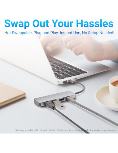 Hub Dock USB 3.2 Amazon Basics, 5 Puertos, Plata y Negro